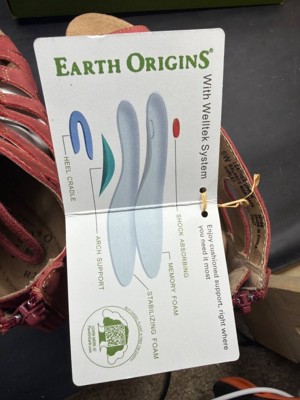 NIB Earth Origins Womens 6 W Wide Harley Red Vintage Leather Gladiator Sandals - Picture 9 of 9